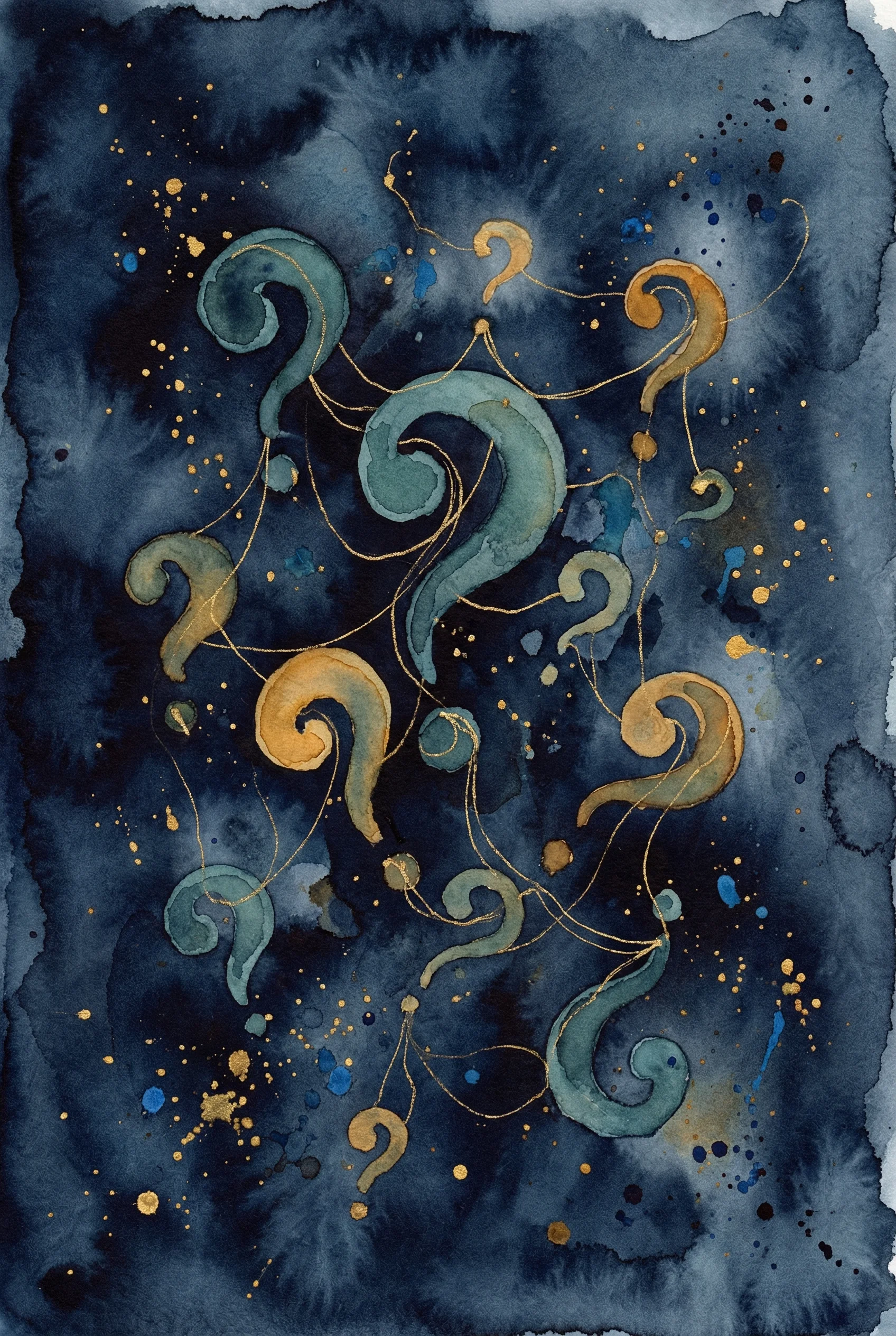 Abstract watercolor constellation of glowing journal prompts