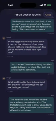 Guided session showing the AI asking compassionate questions